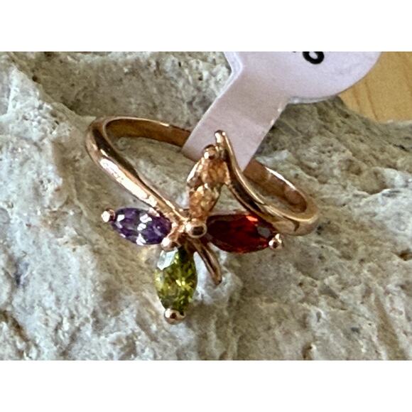 Crystals By Swarovski 14k Gold Overlay 4‎ Stone Marquise Multicolor Ring NEW - Picture 2 of 7